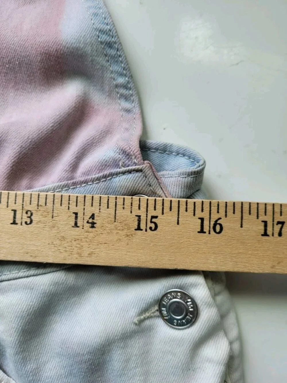 YMI Stretch Denim Shorts Bib Overalls Size 7 Tie Dye Rainbow Pink Blue Y2K Baggy